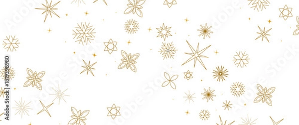 Fototapeta Minimal Golden seamless snowflakes transparent background. Winter Season Design Element for Festive Holiday Greeting, Seasonal Promotions, Or Elegant Winter Themed Decorations. Vector illustration.	