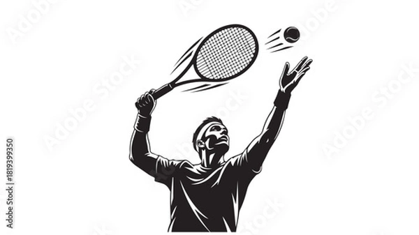 Fototapeta Tennis player serving the ball dynamic vector illustration of an athlete in action isolated on white background