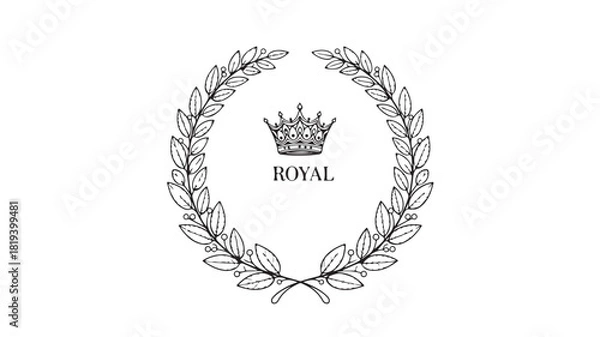 Fototapeta Elegant laurel wreath with a crown vector illustration for royal designs isolated on white background
