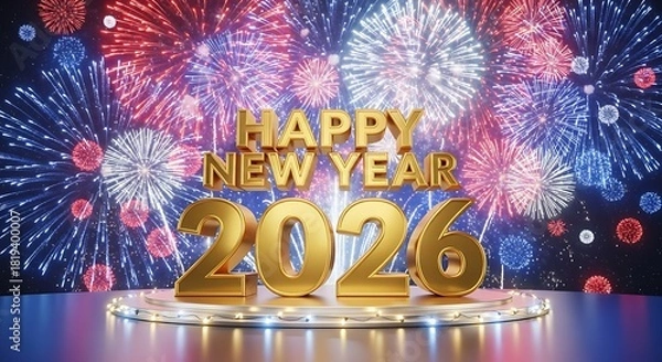 Fototapeta Happy New Year 2026 with Festive Fireworks