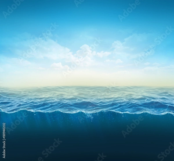 Fototapeta cross section water, ocean slice, water column. 3d illustration