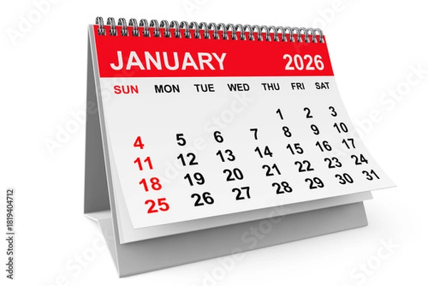 Obraz 2026 Year January Calendar. 3d rendering