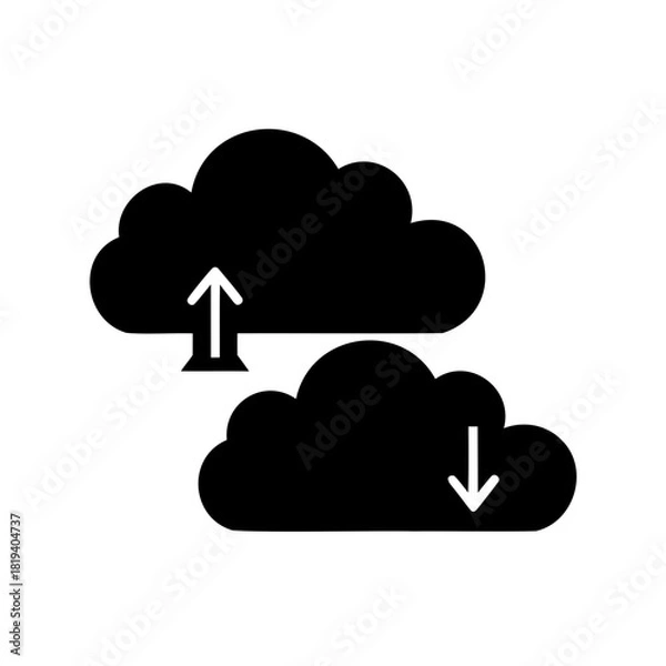 Fototapeta Cloud storage upload and download icons representing data transfer direction