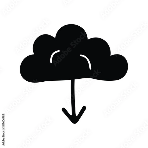 Fototapeta A simple digital rendering of a black raincloud with a downward arrow