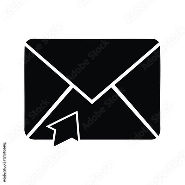 Fototapeta Black silhouette of an envelope with an arrow indicating incoming mail