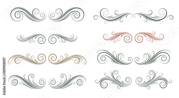 Fototapeta Elegant vintage scroll and swirl design elements with a distressed texture, suitable for decorative accents.