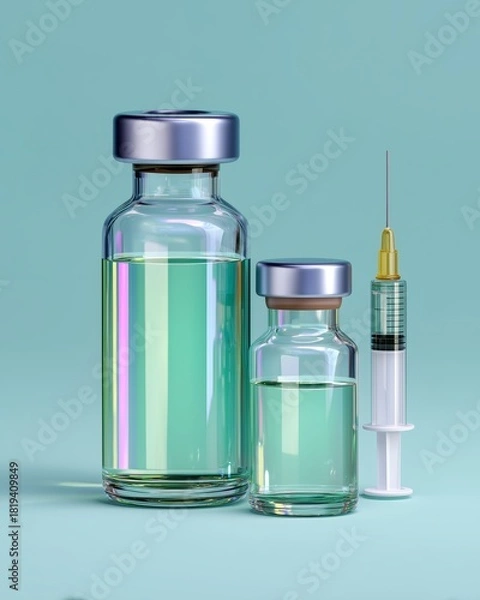 Fototapeta Vaccine vials and syringe preparing for immunization