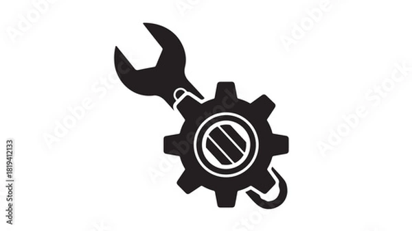 Fototapeta Wrench and gear icon simple flat vector illustration for repair and maintenance services isolated on white background
