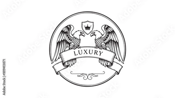 Fototapeta Luxury heraldic emblem with eagles and crown vintage vector design element for branding and decoration isolated on white background