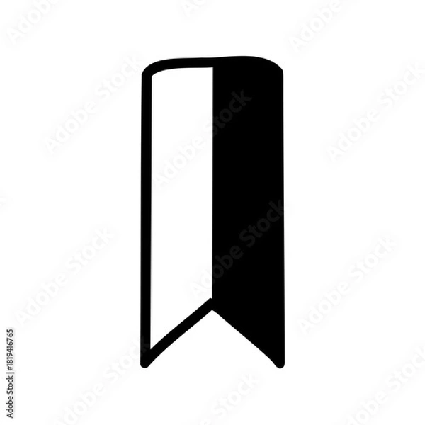 Fototapeta Black and white bookmark or ribbon symbol with angled or pointed end