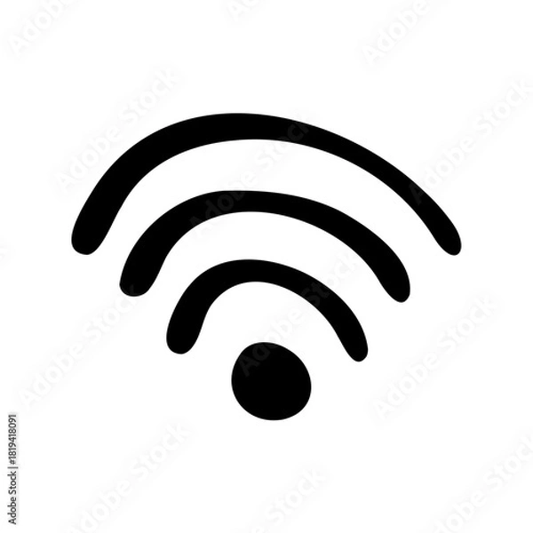 Fototapeta Simple black and white WiFi symbol with three curved lines emanating upward