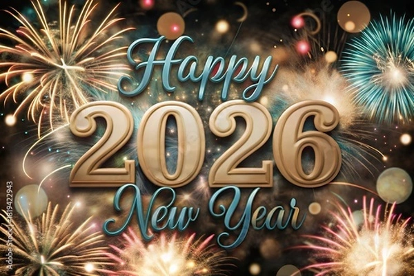 Fototapeta Happy new year 2026 with festive fireworks display