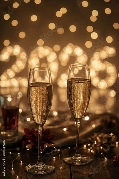 Fototapeta Champagne Toast with Glowing 2026 Lights