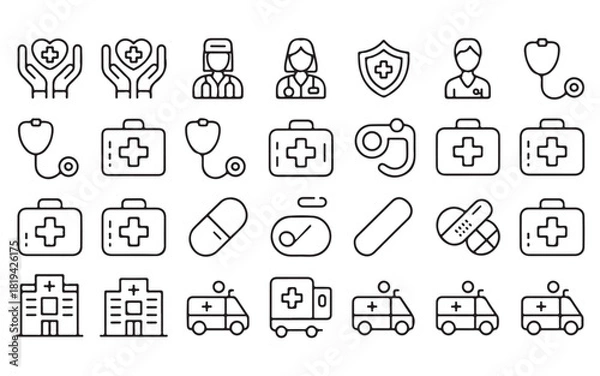 Fototapeta Medical and healthcare line icons collection for web and apps