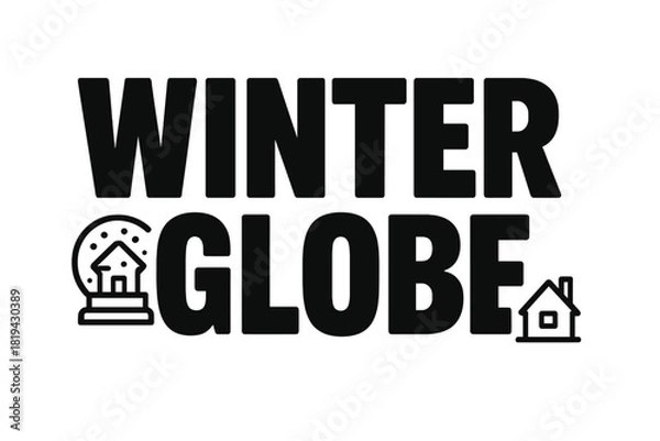 Obraz Winter Globe Design. Winter Globe — Bold Block Lettering; thick uppercase letters with subtle inner shadow,