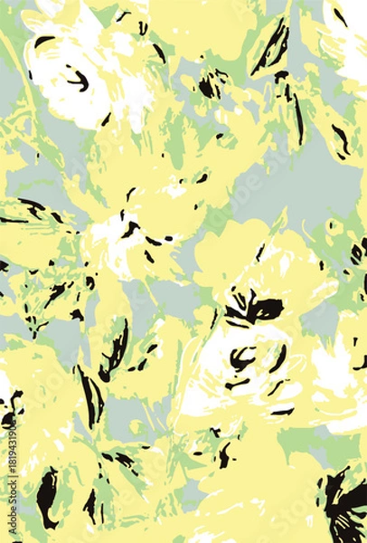 Fototapeta Romantic floral print with wildflowers sketch. Seamless pattern, gentle botanical background with various small flowers. Vector illustration.