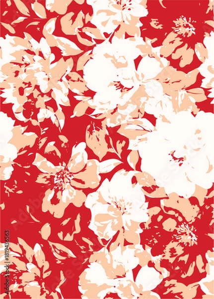 Fototapeta Romantic floral print with wildflowers sketch. Seamless pattern, gentle botanical background with various small flowers. Vector illustration.