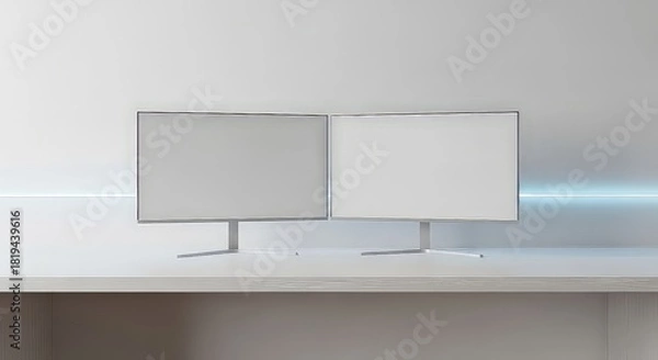 Fototapeta Dual monitor setup with blank screens for digital content display