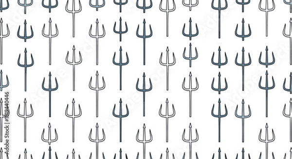 Fototapeta Seamless pattern of various stylized tridents in different shades of grey a mythological and ancient weapon design.