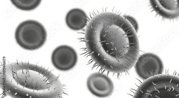 Fototapeta Microscopic view of cells with spiky structures in monochrome against white