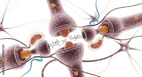 Fototapeta Abstract illustration of neural synapses and interconnected brain cells