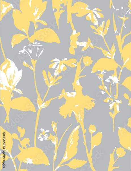 Fototapeta Romantic floral print with wildflowers sketch. Seamless pattern, gentle botanical background with various small flowers. Vector illustration.