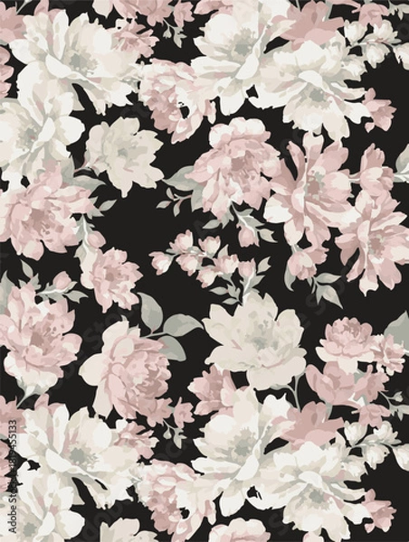 Fototapeta Romantic floral print with wildflowers sketch. Seamless pattern, gentle botanical background with various small flowers. Vector illustration.