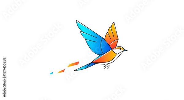 Fototapeta Vector illustration of a colorful abstract bird flying, a fun summer design icon