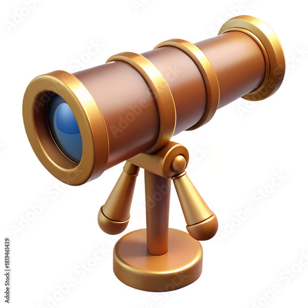 Fototapeta Vintage brass telescope on a sturdy tripod stand perfect for exploring the cosmos or historical reenactments
