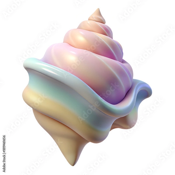 Fototapeta Whimsical pastel swirl seashell with iridescent shimmering rainbow hues and pearlescent finish