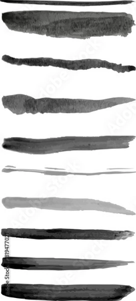 Fototapeta Watercolor Brush Strokes Set in Black and Gray – Abstract Artistic Stains