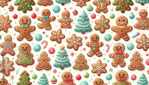 Obraz Flat design gingerbread motif in pastel and vibrant shades representing a cute children's winter holiday theme