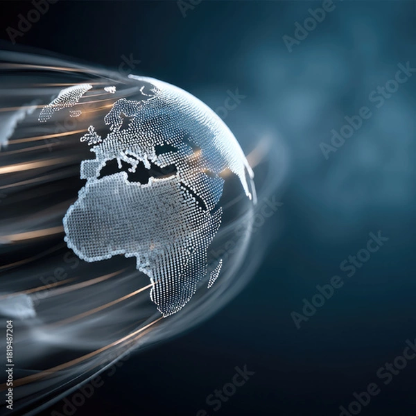 Fototapeta Digital globe with glowing lines, abstract technology background, futuristic earth, data flow, innovation, global network