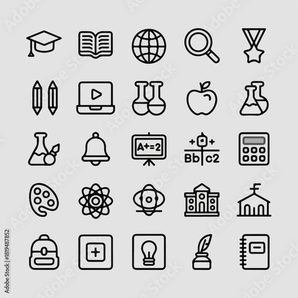 Fototapeta Minimalist Monoline Educational & Academic Outline Icon Set