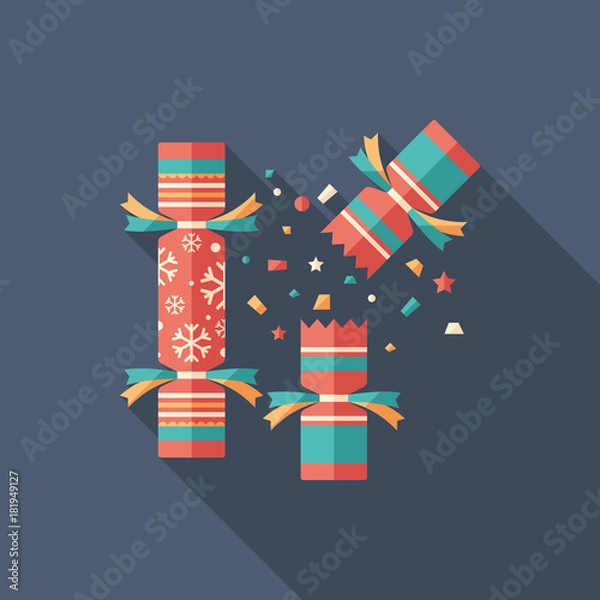 Obraz Christmas cracker flat square icon with long shadows.