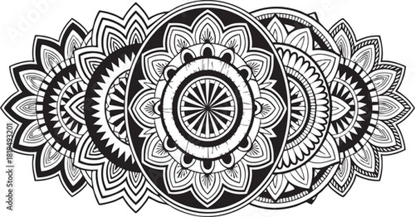 Fototapeta Black and white mandala pattern with intricate floral elements