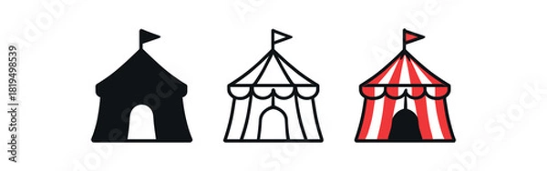 Obraz circus tent icons three circus tent icons one flat solid monochrome one thin black outline black and white one full color flat icon red and white stripes