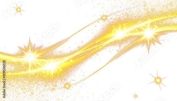Obraz Golden glow, sparks, glitter, wavy trail on transparent background