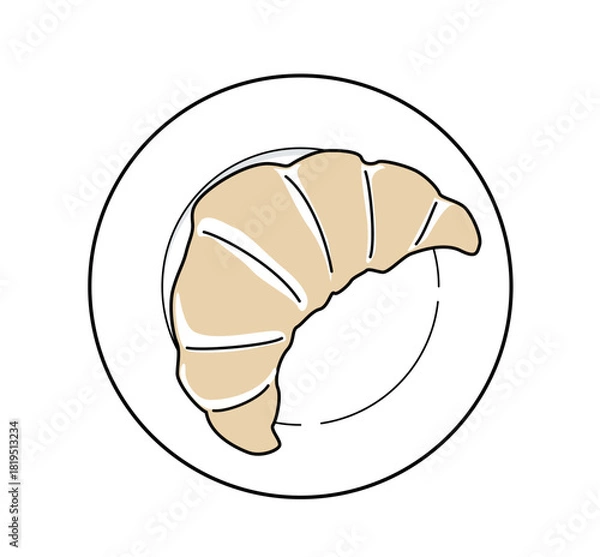 Fototapeta クロワッサン（皿付き）／俯瞰・ベクター・シンプルなベーカリーイラスト