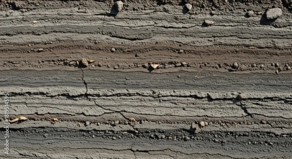 Fototapeta Soil layers texture background, geological stratification, earth layers, ground layers, soil profile view