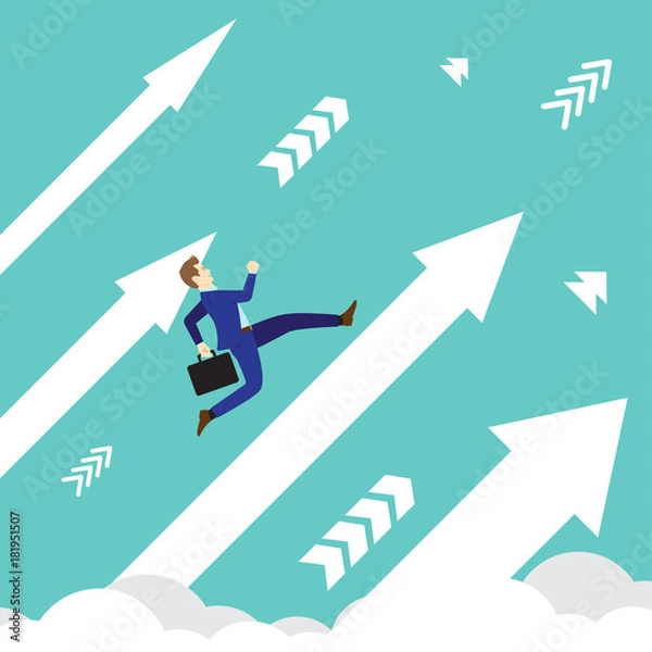 Obraz Businessman Running Upward On Arrows