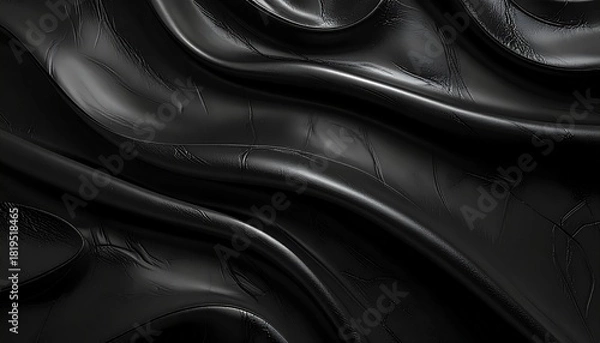 Fototapeta Black metallic panel with subtle embossed patterns and reflections, premium luxury texture