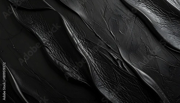 Fototapeta Black metallic panel with subtle embossed patterns and reflections, premium luxury texture