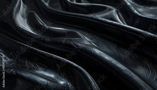 Fototapeta Black metallic panel with subtle embossed patterns and reflections, premium luxury texture