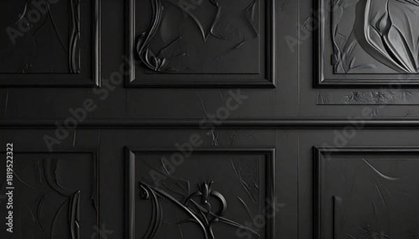 Fototapeta Matte black panel with intricate embossed patterns, premium textured luxury feel 