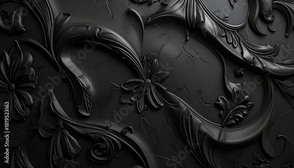 Fototapeta Smooth Black Surface with Intricate Embossed Designs and Modern Luxury Style