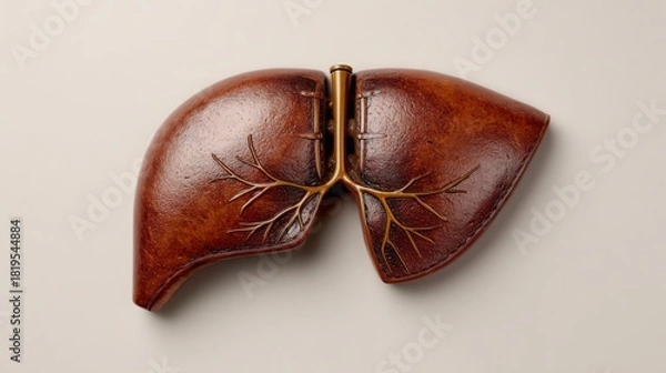 Obraz Artistic Representation of Human Lungs Crafted from Brown Leather with Intricate Branching Veins Design for Creative Health Concept