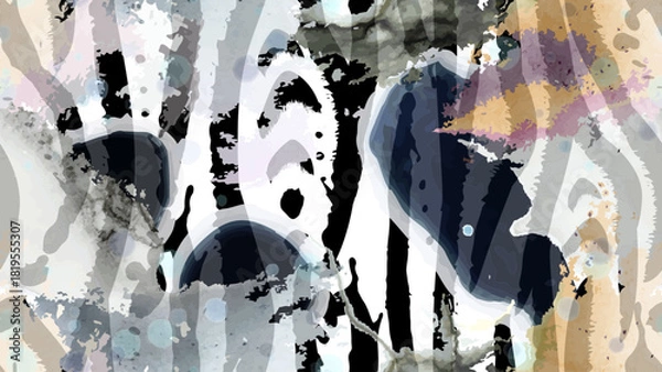 Fototapeta Stripe animal motif. Seamless pattern line and crackle textures. Modern summer geometric shapes on abstract brush. Contrast graphic vector background. Watercolor blobs and daubs, ink and stains.