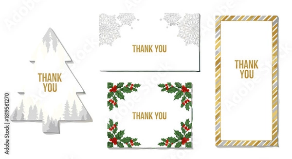 Obraz Assortment of thank you cards including tree snowflake holly and striped border design