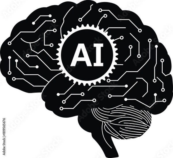 Obraz Artificial intelligence brain circuit illustration showing digital neural network, machine learning technology concept, futuristic AI innovation graphic
